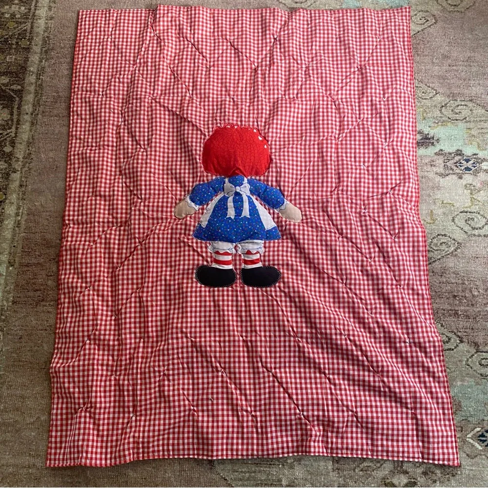 Vintage Handmade Raggedy Ann Quilt Red Gingham Plaid Puffy Doll Design